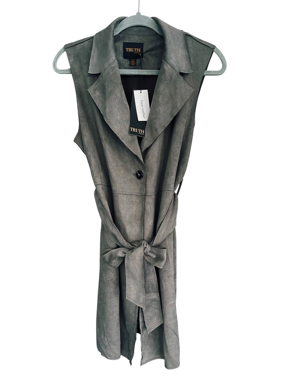 Truth by Republic Women’s S Gray Faux Suede Long Vest Duster Belted NWT